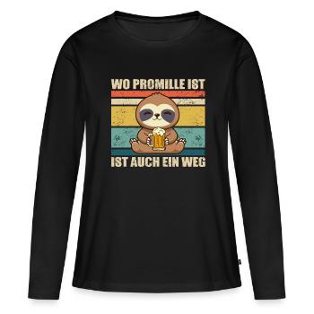 Promille Faultier Bier Saufen - Frauen Premium Bio Langarmshirt - Schwarz - Vorne - Julia (174cm)