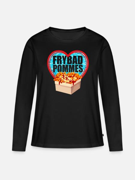 Freibad Pommes Liebe - Frauen Premium Bio Langarmshirt - Schwarz