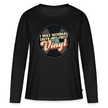 Enregistrer Rétro Vinyle Analogique - T-shirt manches longues Premium bio Femme - noir - Devant - Julia (174cm)