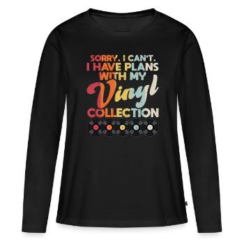 Collection de vinyles rétro d’enregistrement - T-shirt manches longues Premium bio Femme - noir - Devant - Julia (174cm)