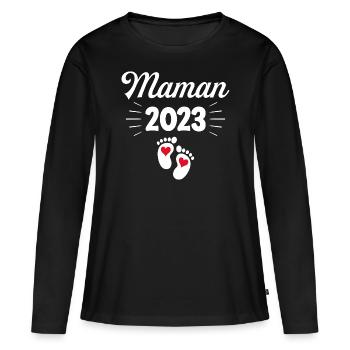 Grossesse Femme Enceinte - Future Maman 2023 - T-shirt manches longues Premium bio Femme - noir - Devant - Julia (174cm)