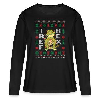 Tree Rex ugly Christmas Dinosaurier Lichterkette - Frauen Premium Bio Langarmshirt - Schwarz - Vorne - Julia (174cm)