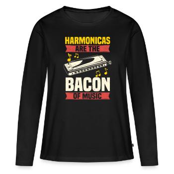 harmonica joueur d'harmonica drôle - T-shirt manches longues Premium bio Femme - noir - Devant - Julia (174cm)