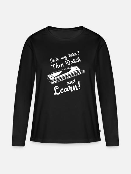 Mundharmonika Skills Lustig - Frauen Premium Bio Langarmshirt - Schwarz