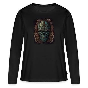 Viktorianischer Zombie Totenkopf - Frauen Premium Bio Langarmshirt - Schwarz - Vorne - Julia (174cm)