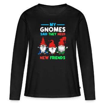 Gnomes de jardin Jardinier Nain Gnome - T-shirt manches longues Premium bio Femme - noir - Devant - Julia (174cm)