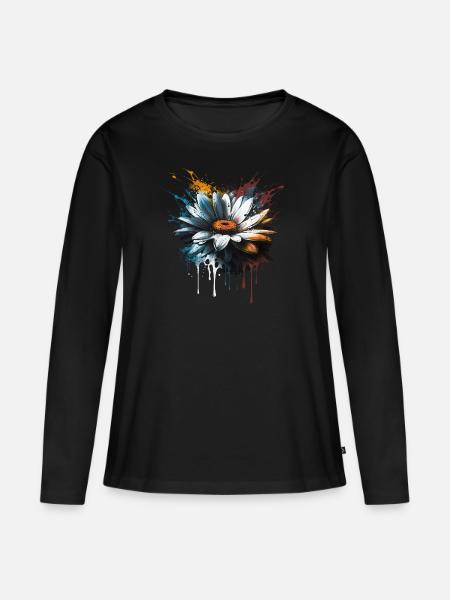 Gänseblümchen - Frauen Premium Bio Langarmshirt - Schwarz