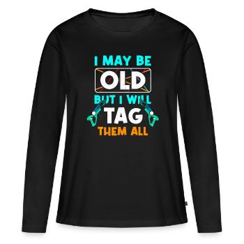 Laser Tag Funny Laser Gun Laser Tag Laser Beam - T-shirt manches longues Premium bio Femme - noir - Devant - Julia (174cm)
