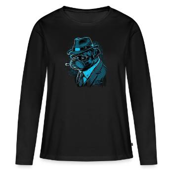 Commissaire Pug - T-shirt manches longues Premium bio Femme - noir - Devant - Julia (174cm)