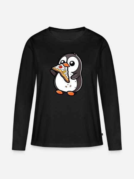 Pinguïn met pizza pizzaliefhebbers - Vrouwen Premium Bio shirt met lange mouwen - zwart