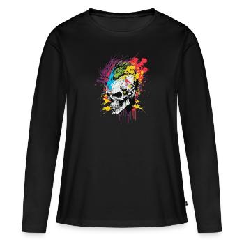 Crâne de zombie arc-en-ciel - T-shirt manches longues Premium bio Femme - noir - Devant - Julia (174cm)