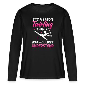 Tige virevoltante tournant drôle de bâton majorette - T-shirt manches longues Premium bio Femme - noir - Devant - Julia (174cm)