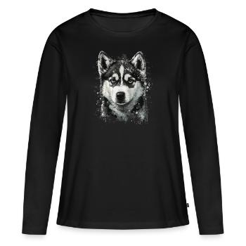 Husky puppy - Women's Premium Organic Long Sleeve Shirt - black - Front - Julia (174cm)