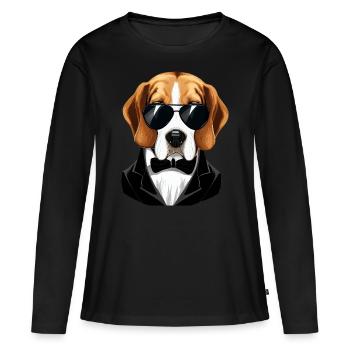 Beagle der Entdecker - Frauen Premium Bio Langarmshirt - Schwarz - Vorne - Julia (174cm)