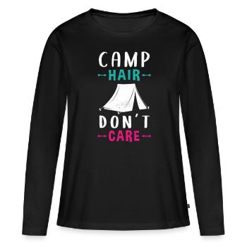 Camping Mama Camperin Camp - Frauen Premium Bio Langarmshirt - Schwarz - Vorne - Julia (174cm)