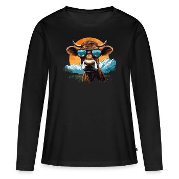 Une vache en lunettes de soleil en montagne - T-shirt manches longues Premium bio Femme - noir - Devant - Julia (174cm)