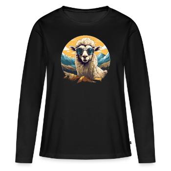 Un mouton avec des lunettes de soleil dans les montagnes - T-shirt manches longues Premium bio Femme - noir - Devant - Julia (174cm)
