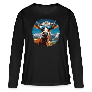 Une vache en lunettes de soleil en montagne - T-shirt manches longues Premium bio Femme - noir - Devant - Julia (174cm)