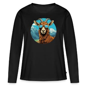 Une chèvre avec des lunettes de soleil dans les montagnes - T-shirt manches longues Premium bio Femme - noir - Devant - Julia (174cm)
