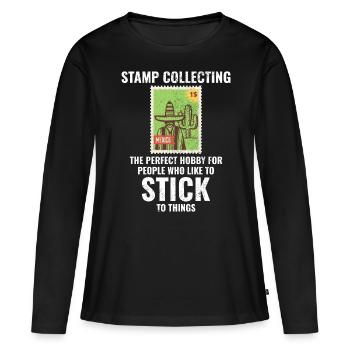 Philatéliste collectionneur collectionneur de timbres - T-shirt manches longues Premium bio Femme - noir - Devant - Julia (174cm)