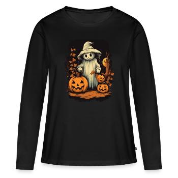 Jack O Lanterne Fantôme Halloween Fantôme - T-shirt manches longues Premium bio Femme - noir - Devant - Julia (174cm)