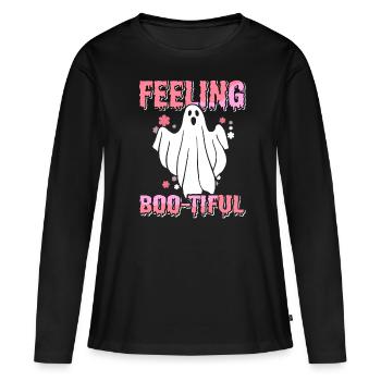 Halloween Drôle Fantôme Fantôme Boo - T-shirt manches longues Premium bio Femme - noir - Devant - Julia (174cm)