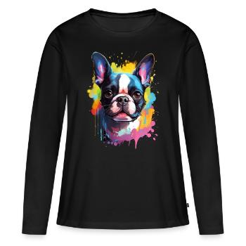 bunter Boston Terrier - bunte Hunde - Frauen Premium Bio Langarmshirt - Schwarz - Vorne - Julia (174cm)