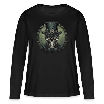 Crâne de Zombie Steampunk - T-shirt manches longues Premium bio Femme - noir - Devant - Julia (174cm)