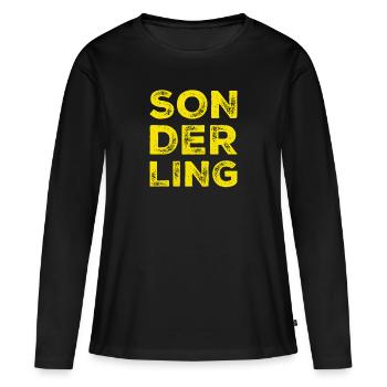 vor dir steht ein Sonderling - Frauen Premium Bio Langarmshirt - Schwarz - Vorne - Julia (174cm)
