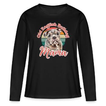 VIEUX BOULEDOGUE ANGLAIS Maman chien chiens bouledogue - T-shirt manches longues Premium bio Femme - noir - Devant - Julia (174cm)