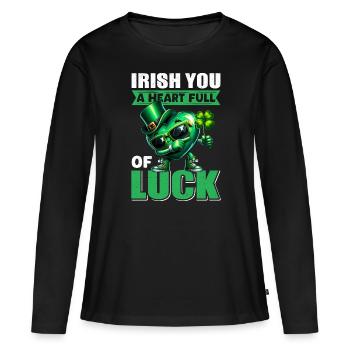 St Patricks Day Irland Glück - Frauen Premium Bio Langarmshirt - Schwarz - Vorne - Julia (174cm)