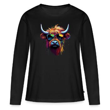 Bœuf écossais écossais frais - T-shirt manches longues Premium bio Femme - noir - Devant - Julia (174cm)