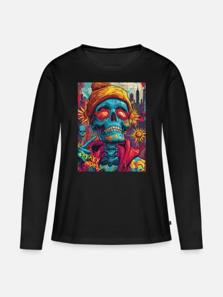 The Skull with Sunglasses - Skull, Totenkopf - Frauen Premium Bio Langarmshirt - Schwarz