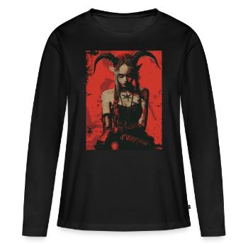 The Devil mit Pentagramm - Frauen Premium Bio Langarmshirt - Schwarz - Vorne - Julia (174cm)