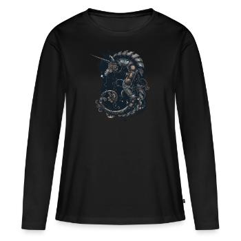 Steampunk Seepferdchen - Frauen Premium Bio Langarmshirt - Schwarz - Vorne - Julia (174cm)