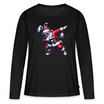 Père Noël avec des oreilles de lapin dabbing - T-shirt manches longues Premium bio Femme - noir - Devant - Julia (174cm)