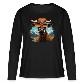 Vache cool en lunettes de soleil dans un paysage de montagne - T-shirt manches longues Premium bio Femme - noir - Devant - Julia (174cm)