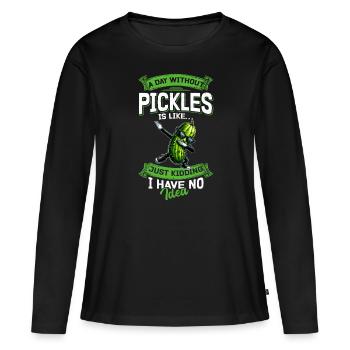 Saure Gurke Pickles Lustig - Frauen Premium Bio Langarmshirt - Schwarz - Vorne - Julia (174cm)