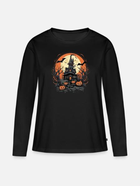 Halloween - Frauen Premium Bio Langarmshirt - Schwarz
