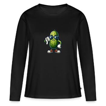 Concombre aigre, concombre, pouces vers le bas - T-shirt manches longues Premium bio Femme - noir - Devant - Julia (174cm)