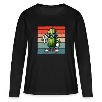 Concombre aigre Rétro Concombre Pouces vers le bas - T-shirt manches longues Premium bio Femme - noir - Devant - Julia (174cm)