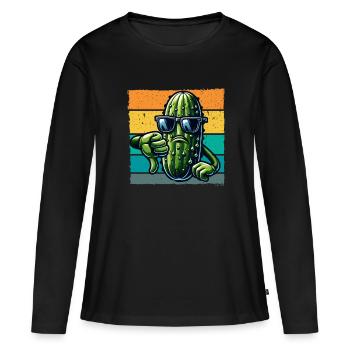 Concombre aigre Rétro Concombre Pouces vers le bas - T-shirt manches longues Premium bio Femme - noir - Devant - Julia (174cm)