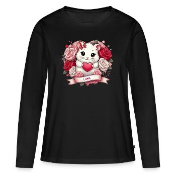 Romantischer Hamster mit Rosen - Frauen Premium Bio Langarmshirt - Schwarz - Vorne - Julia (174cm)