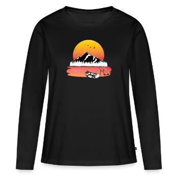 Angeln Sonnenuntergang Rod Pod - Frauen Premium Bio Langarmshirt - Schwarz - Vorne - Julia (174cm)