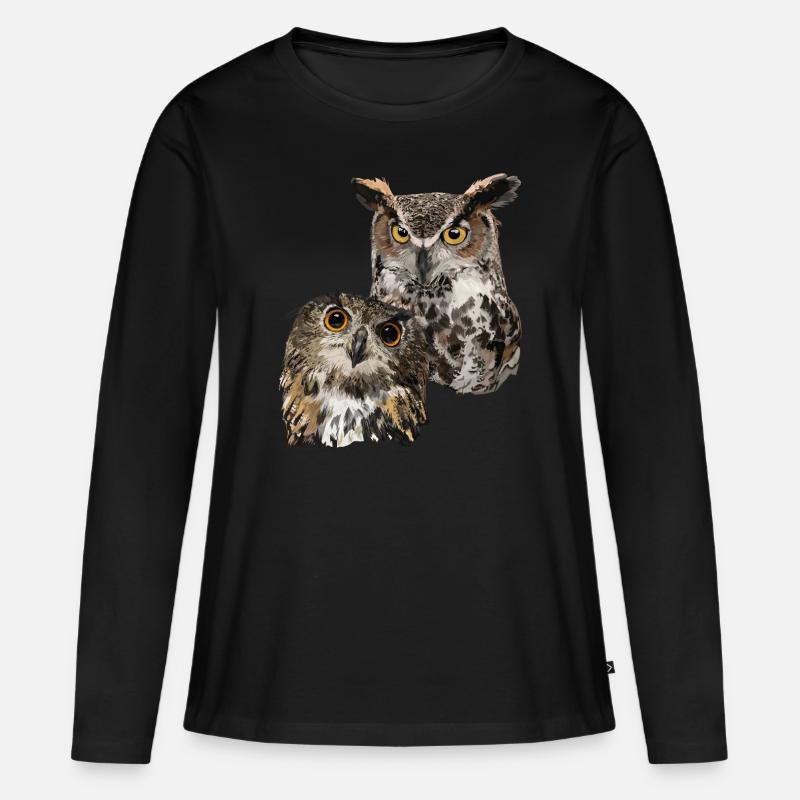 Eulen - Frauen Premium Bio Langarmshirt - Schwarz
