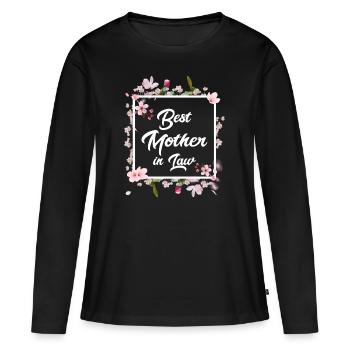 Meilleure belle-mère du monde Belle-mère - T-shirt manches longues Premium bio Femme - noir - Devant - Julia (174cm)
