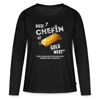 DIESE CHEFIN IST GOLD WERT - Frauen Premium Bio Langarmshirt - Schwarz - Vorne - Julia (174cm)