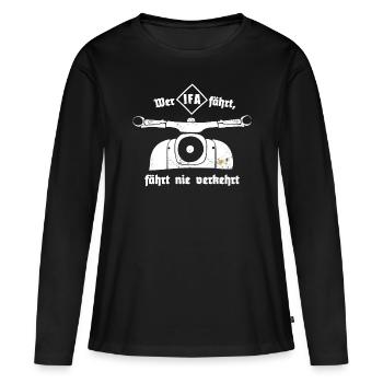 Schwalbe - Ostalgie - IFA - DDR - Moped - Frauen Premium Bio Langarmshirt - Schwarz - Vorne - Julia (174cm)