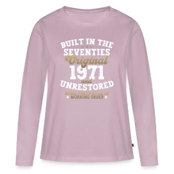 Built in the seventies 1971 51st Birthday Men - Women's Premium Organic Long Sleeve Shirt - dusky pink - Front - Julia (174cm)