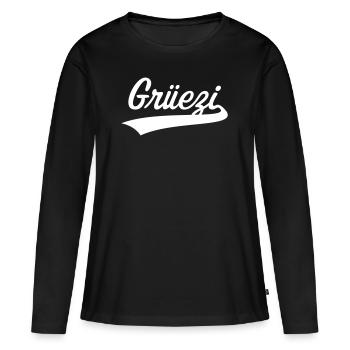 Grüezi Schriftzug (Schweiz / Schwizerdütsch) - Frauen Premium Bio Langarmshirt - Schwarz - Vorne - Julia (174cm)